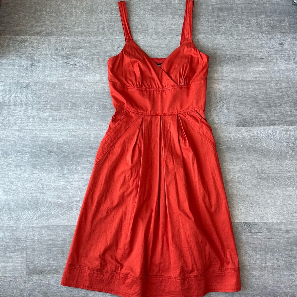 Vintage Le Château Rust Orange Fit & Flare Midi Dress XS Made in Canada - Picture 2 of 10